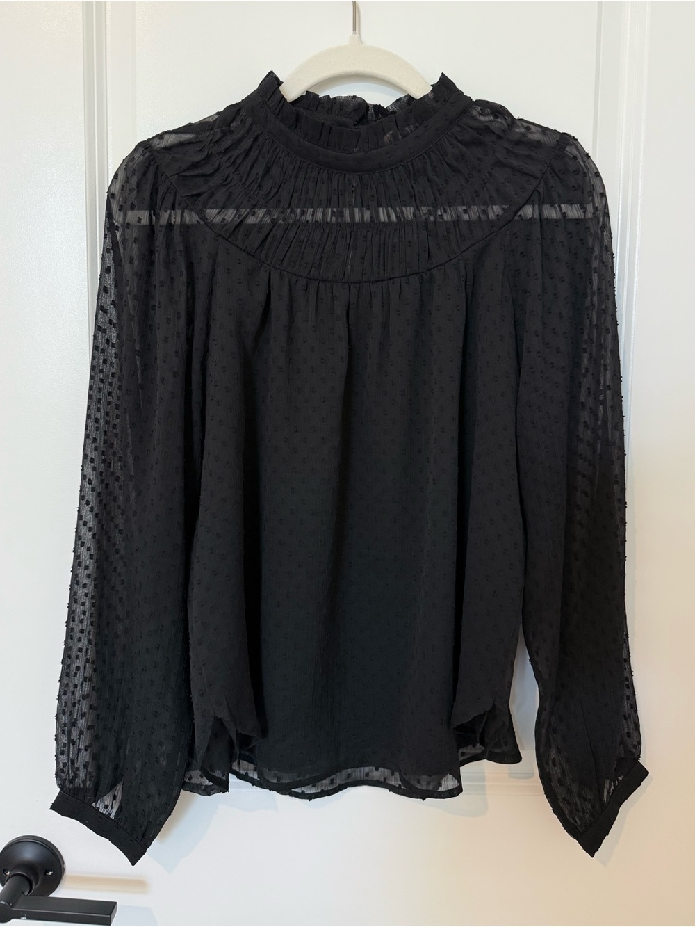 LOFT Black Swiss Dot High-Neck Sheer Blouse